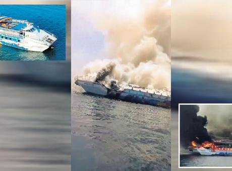 Yanan gezi teknesinde can pazarı: 115 kişi denize atlayarak kurtuldu