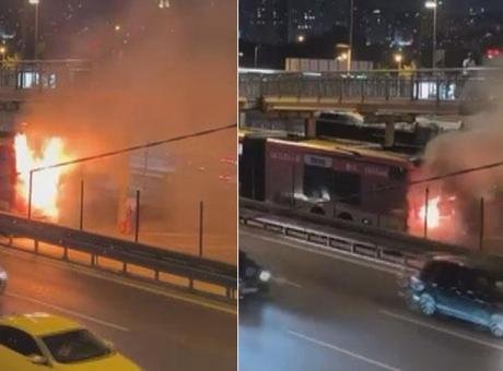 Kağıthane’de faciadan dönüldü! Seyir halindeki metrobüs alev aldı; yolcular tahliye edildi