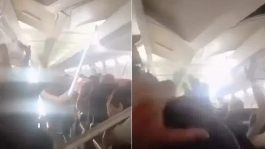 Yolcu uçağında korku dolu anlar. Kabin tavanı çöktü