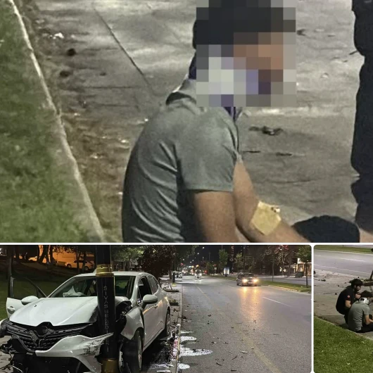 Kontrolden çıkan otomobil aydınlatma direğine saplandı: Dört kişi yaralandı