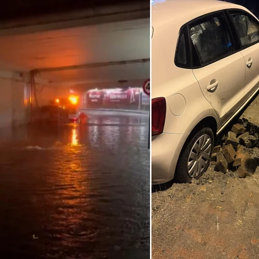 İstanbul’da alt geçidi su bastı yol çöktü: Sürücülerin yardımına vatandaş koştu