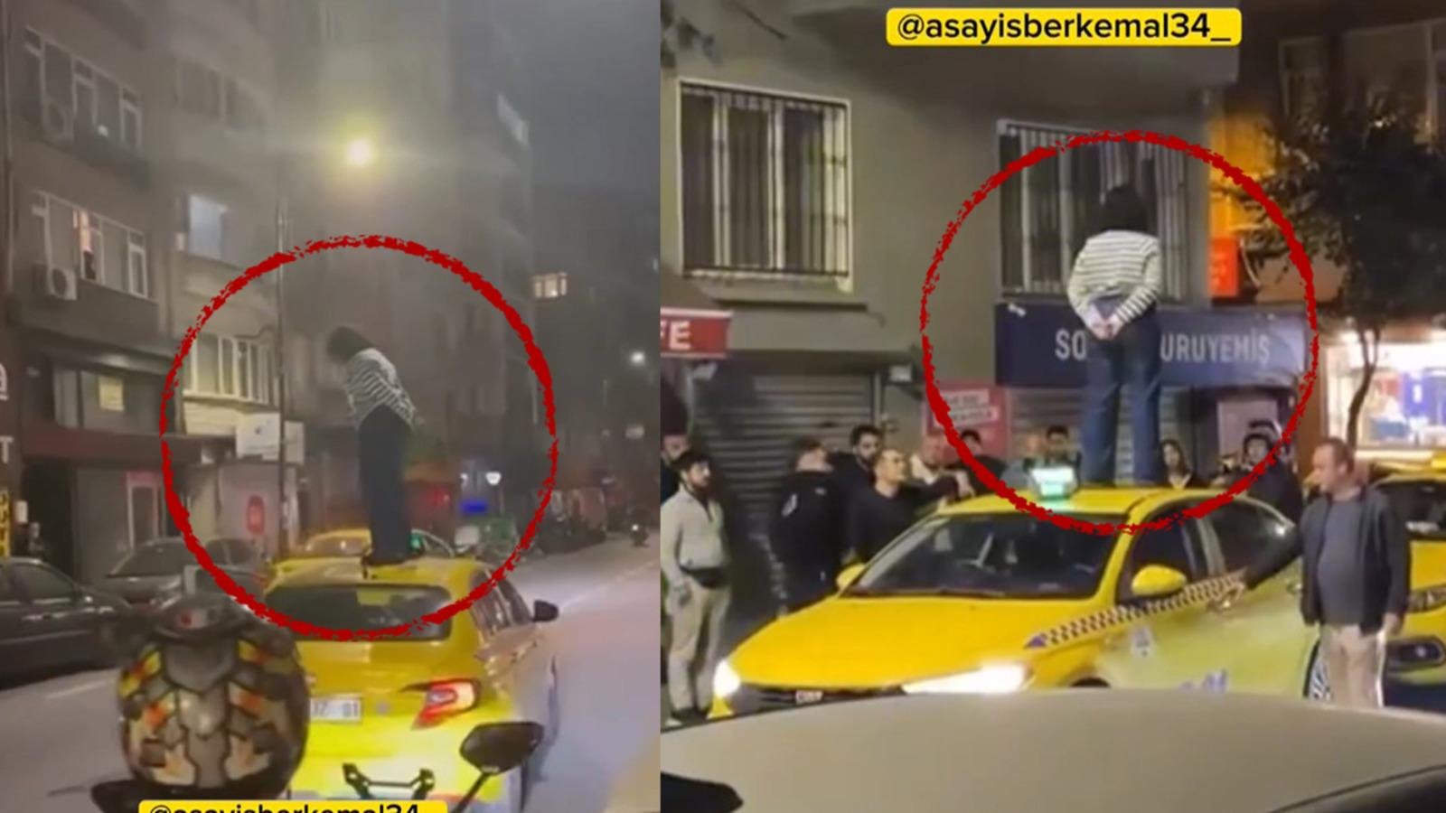 Yer: Şişli… Taksinin üzerine çıkıp dakikalarca durdu: Kendisini tekmelerle savundu!