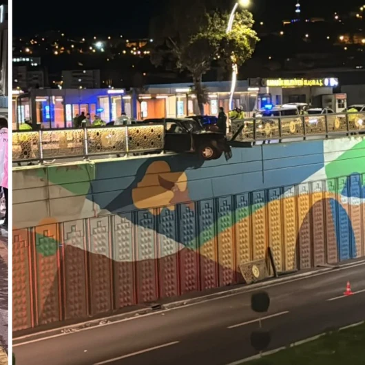 Karabük’te otomobil korkuluklarda asılı kaldı