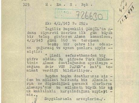 MİT arşivinden 1943 tarihli belge! Churchill’in Adana görüşmesi Alman konsolosunu alarma geçirmiş