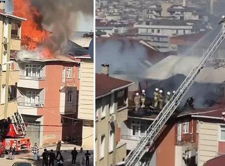 3 katlı binanın çatısı alevlere teslim oldu!