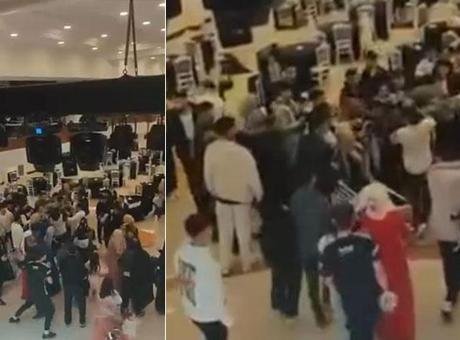 Düğün salonu boks ringine döndü! Tekme ve yumruklar havada uçuştu