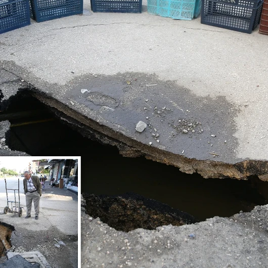 Adana’da korkutan görüntü: Aniden çöken yolda esnaf böyle önlem aldı