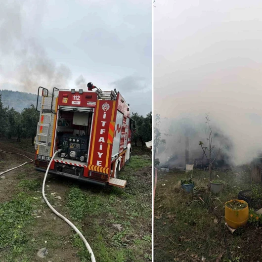 Erdek’te zeytinlik içerisindeki müstakil evde yangın çıktı