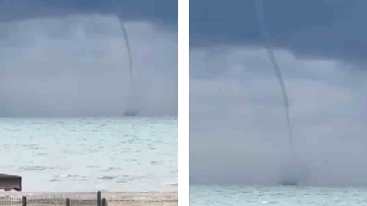 Mudanya’da denizde panik: Dev hortum kamerada!